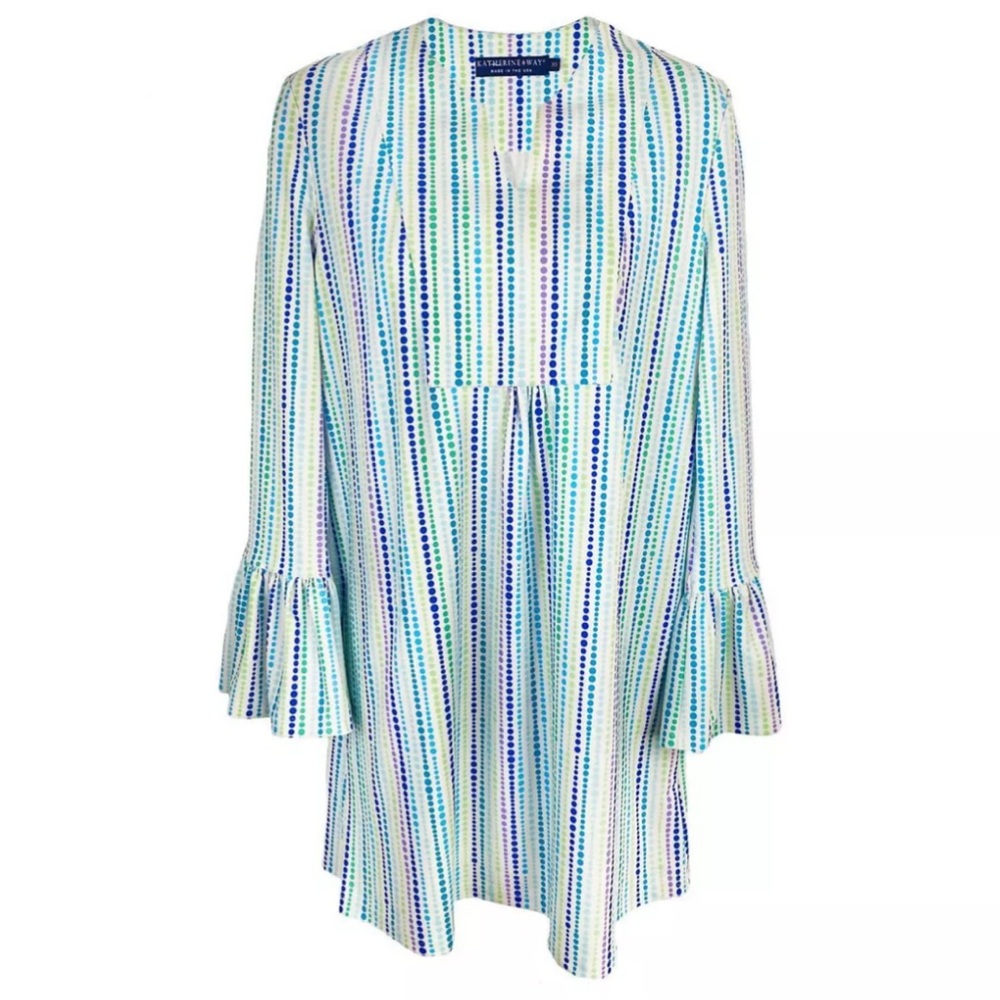 NWT Katherine Way Portland Long Sleeve Tunic Dress In Candy Dots Blue Small